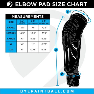 Dye elbowpad sizing chart