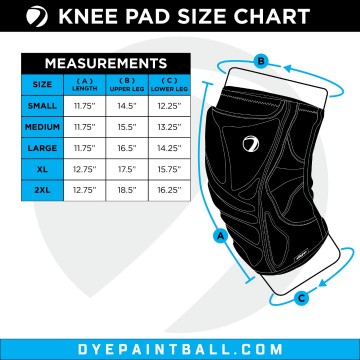 Dye kneepad sizing chart 1